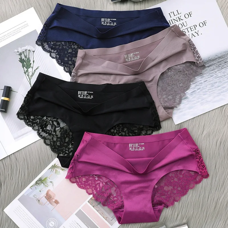 Women's Panties Soft Underwear Women Mid-waist Ice Silk Panties Women Sexy Seamless Lingerie Briefs Intimates Underpants