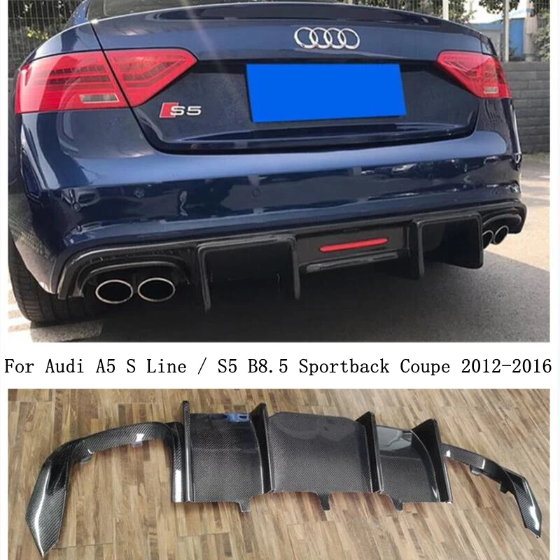 Real Carbon Fiber Rear Diffuser Lip Spoiler For Audi A5 S Line S5 B8.5 Sportback Coupe 2012-2016 Bumper  Auto Accessories