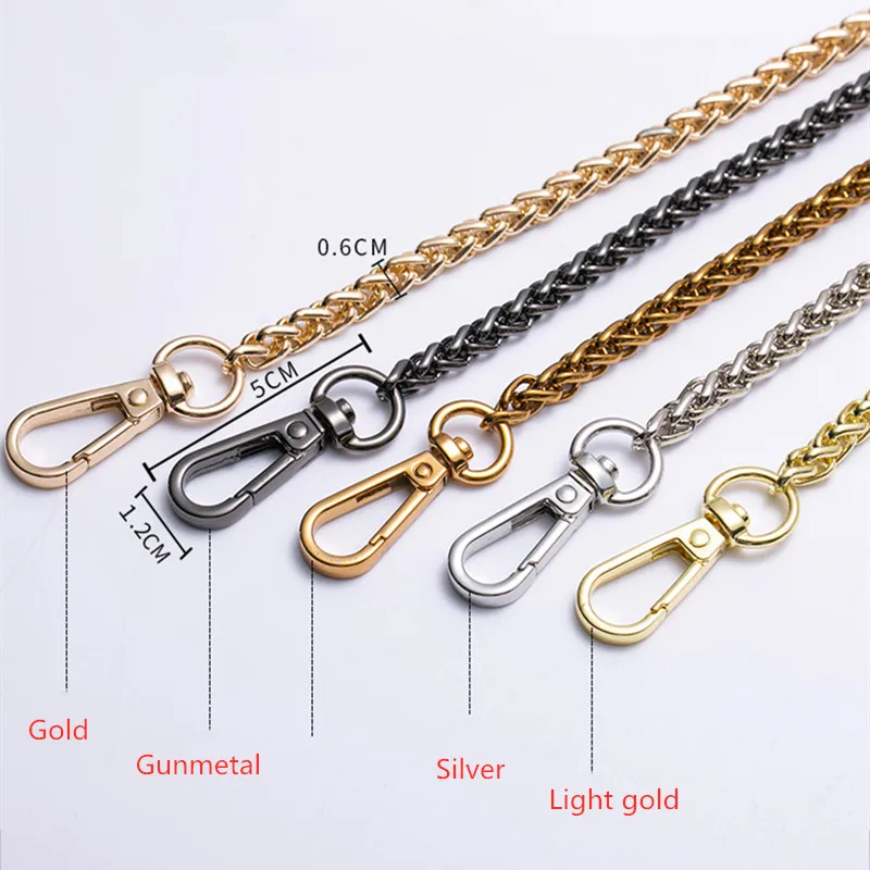 

Silver Gold Gunmetal 6 Mm Thickness Fashion High Quality Metal Bag Strap With Long Snap Hooks Accessories Handles Handbag Chain