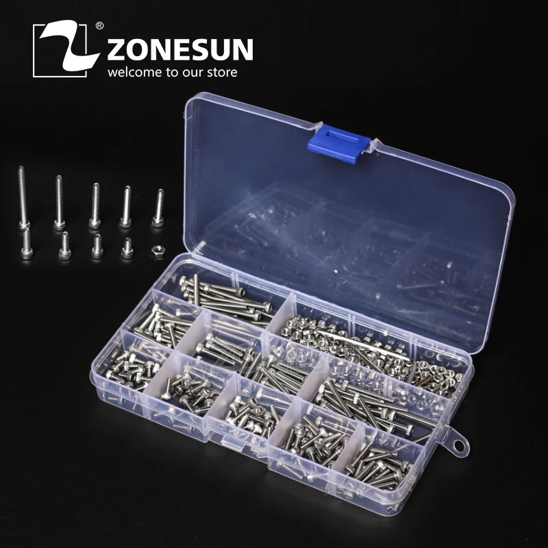 ZONESUN 360pcs/lot 304 Stainless Steel M3*6/8/10/16/18/20/25/30 Hex Socket Screw Allen Hexagon Head Cup Bolts Metric Thread