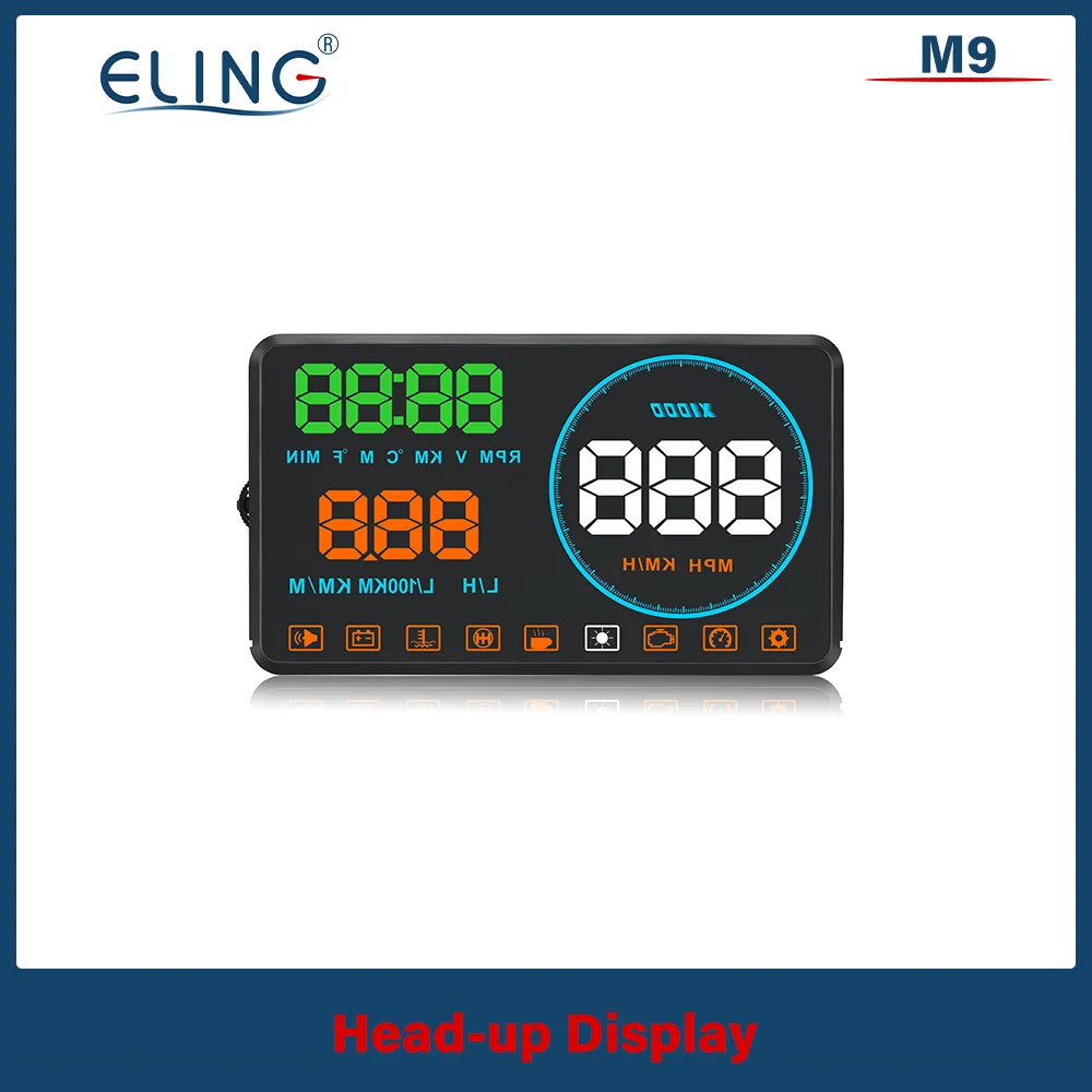 

ELING Windshield Proejctor Car Head Up Display HUD OBD2 HD Speed RPM Fuel Consumption Driving Time with Alarm Buzz