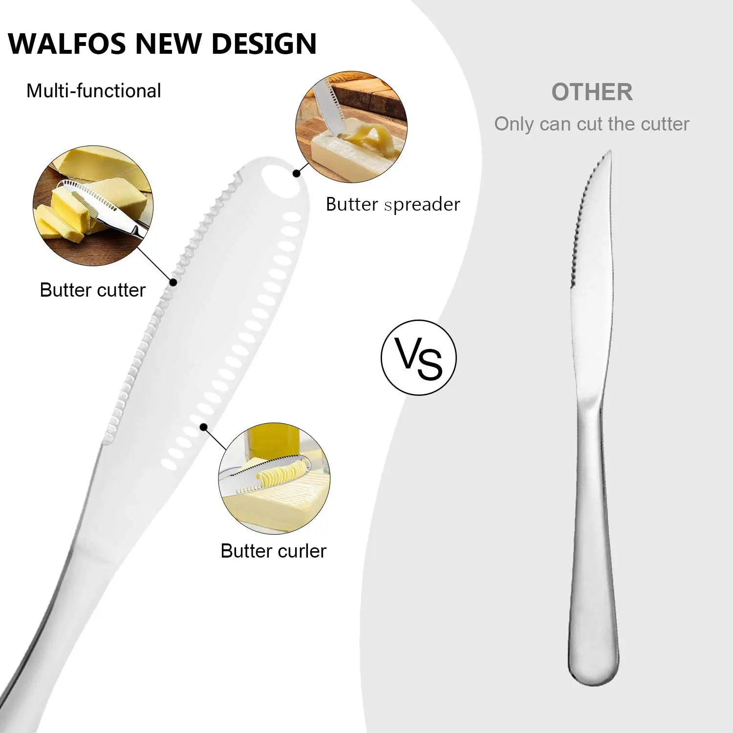 WALFOS Stainless Steel Butter Knife Cheese Dessert Jam Spreaders Cream Knifes Utensil Cutlery Dessert Tools for Toast Breakfast