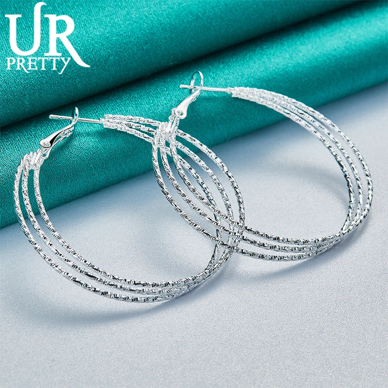 UPRETTY New 925 Sterling Silver Three Circles Hoop Earring For Women Lady Party Wedding Engagement Charm Jewelry Gift