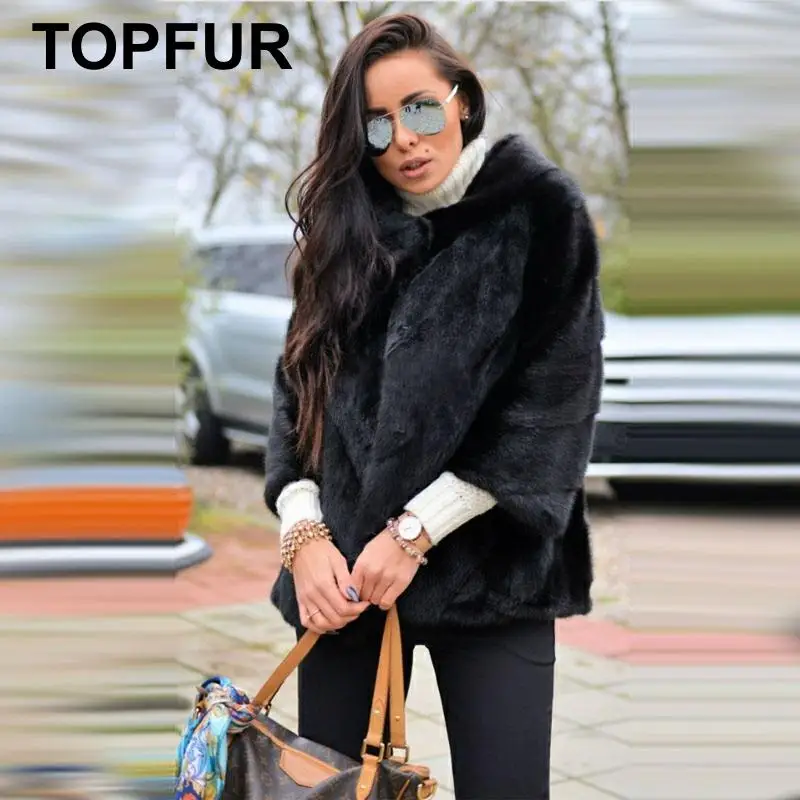 

TOPFUR Real Mink Fur Coat Women Genuine Leather Jacket Winter Coat Women Black Mink Fur Jacket Winter Real Fur Coat With Collar