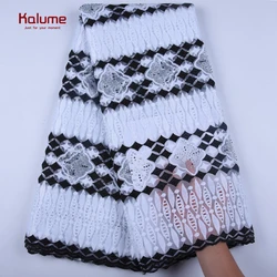 African Laces Embroidered Nigerian Laces Fabric High Quality White+Black French Mesh Lace Fabric 5 Yards For Dress 1600