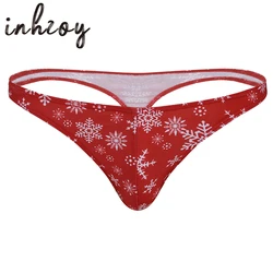 Men's Panties Snowflake Printed Sexy Thongs G-string Red Christmas Underpants Festival Rave Underwear Male Xmas Party Costume