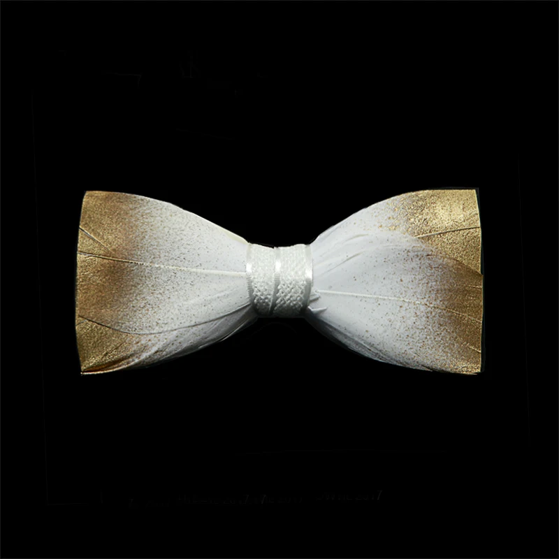 

Free Shipping New 2017 Male female fashion men's man Handmade custom feather bow tie gold white gradient groom wedding necktie