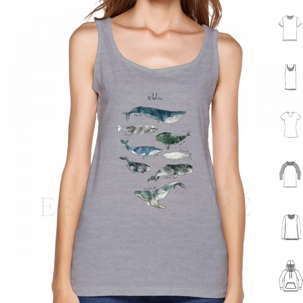 Whales Tank Tops Vest Sleeveless Whales Whale Humpback Gray Blue Beluga Animals Nature Watercolor Children Wildlife Wild