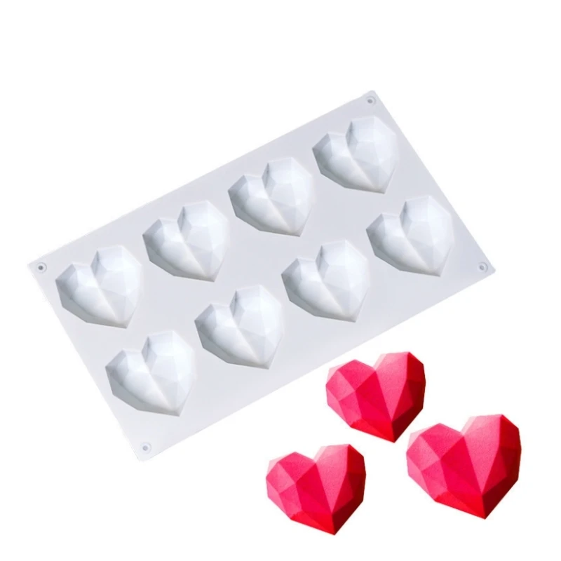 Heart Shaped Silicone Chocolate Mold 3D Diamond Love Soap Mold Decorating Cake Mold Birthday Fudge Chocolate Baking Mold