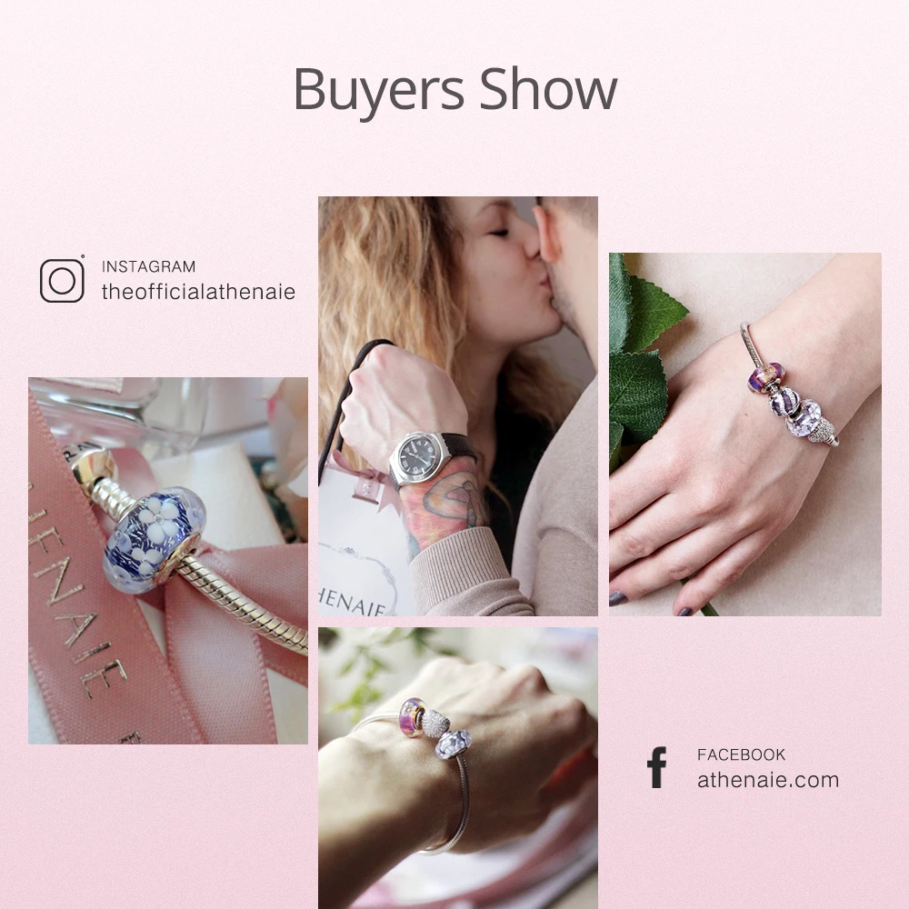 ATHENAIE Murano Glass 925 Silver Core Purple Flower Garden Bead Charms Color Purple Fit Bracelet for Girl Women Wedding Jewelry