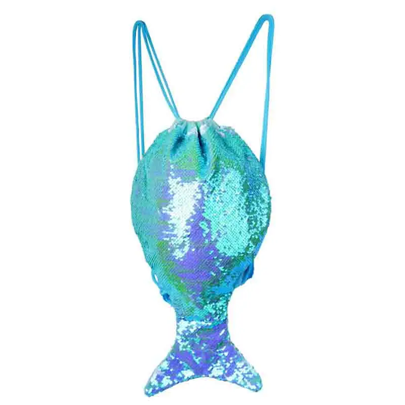 Mochila con cordón de lentejuelas de 16 pulgadas, bolsa de almacenamiento multiusos con forma de cola de sirena, mochila informal deportiva,