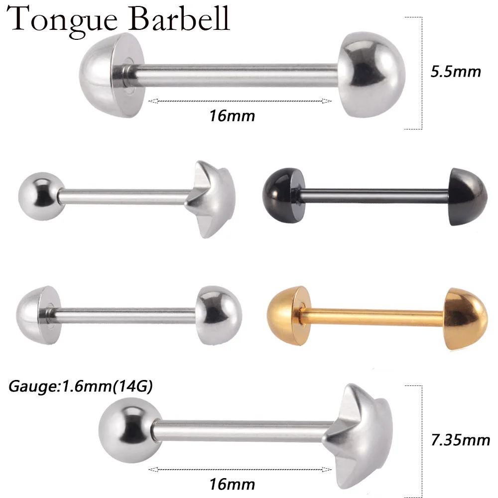 1PCS Surgical Steel Star Shape Tongue Rings Women Piercing Tongue Barbells Fashion Accessories Jewelry 14g