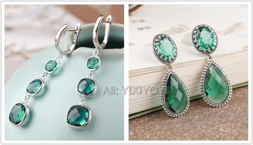 Beautiful 925 Silver Green Crystal Inlay Dropping Earring Pretty Lucky Long Dangle Earrings for Woman Charming Fashion Jewelry