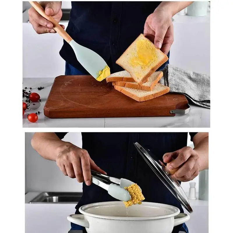 Cooking Tools Set Premium Silicone Utensils Set Turner Tongs Spatula Soup Spoon Non-stick Shovel Oil Brush Kitchen Tool