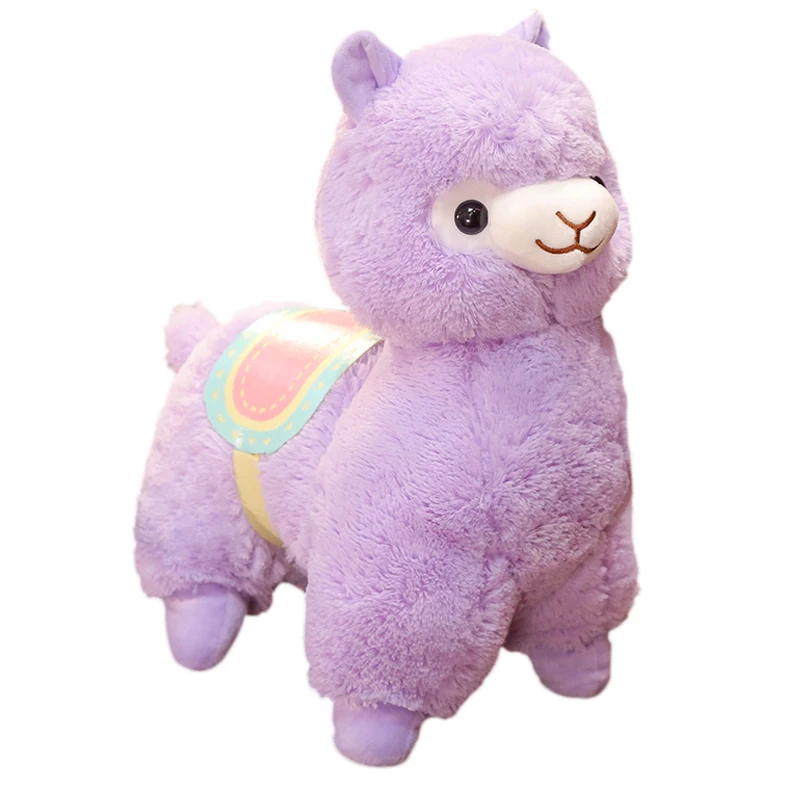 Soft Stuffed Saddle Alpaca Plush Toy Cute Fuzzy Plush Animal Doll Purple Pink White Sheep Alpacas Creative Gift for Kids Girl