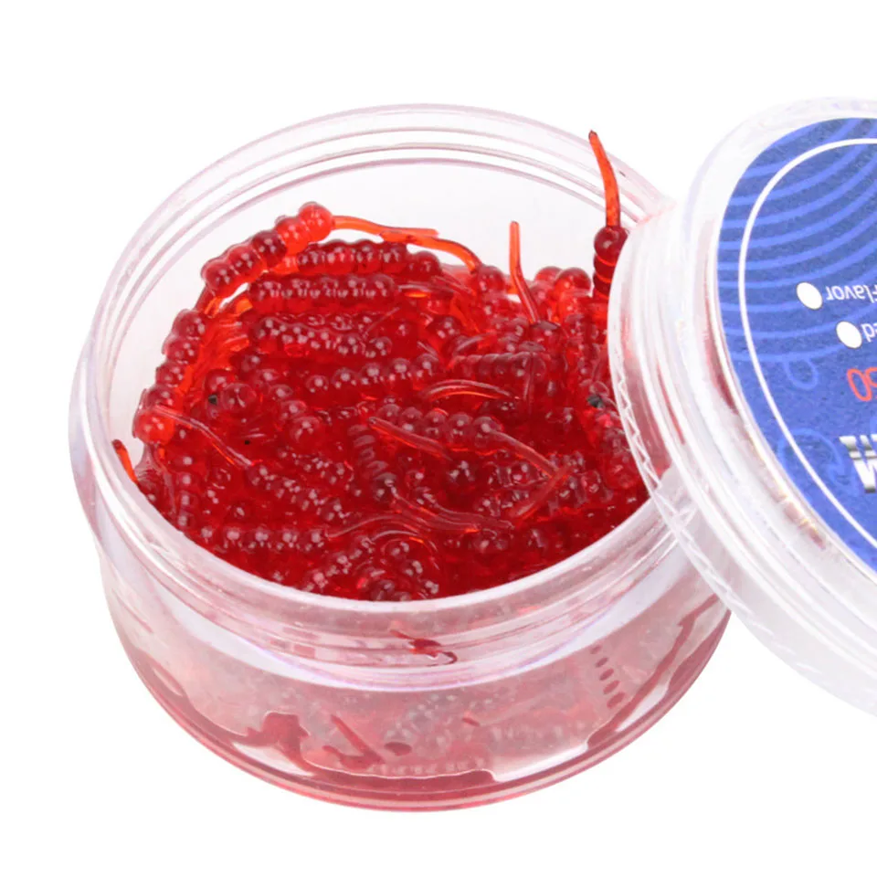 120pcs / box Soft Worm Maggots Bait 20mm Artificial Silicon Jig Shad Swimming Fishing Lure bass soft fish smell soft baits