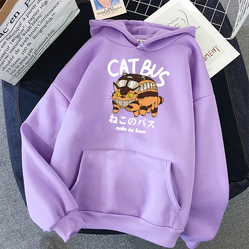 Fleece Long Sleeve Hoodies Cartoon Anime Print Sweatshirt Women Student Casual 10 Color Fleece Oversized Hoodie