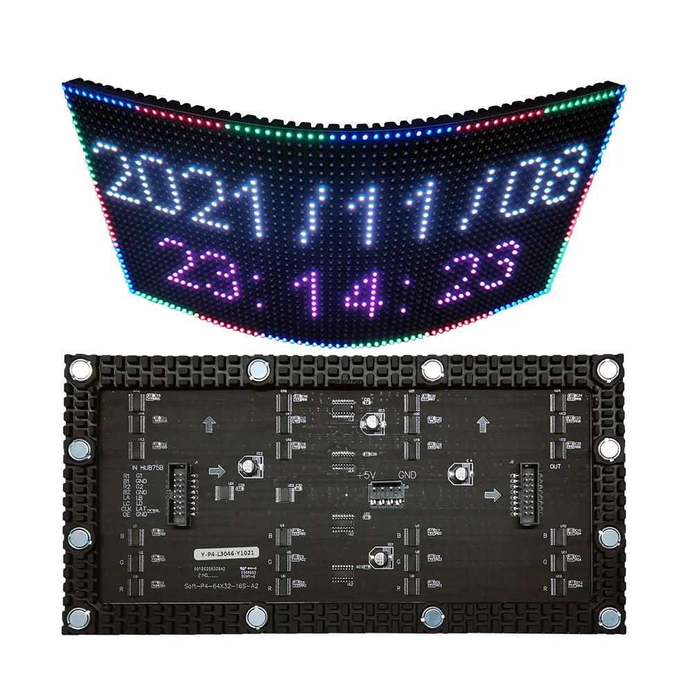 P4 LED soft module 64 x 32 pixels, 256 x 128mm, P4 LED flexible panel,Indoor full-color LED curved LED display module