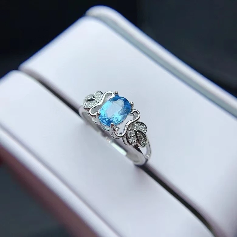 KJJEAXCMY fine jewelry S925 sterling silver inlaid natural blue topaz girl exquisite ring support test Chinese style hot selling