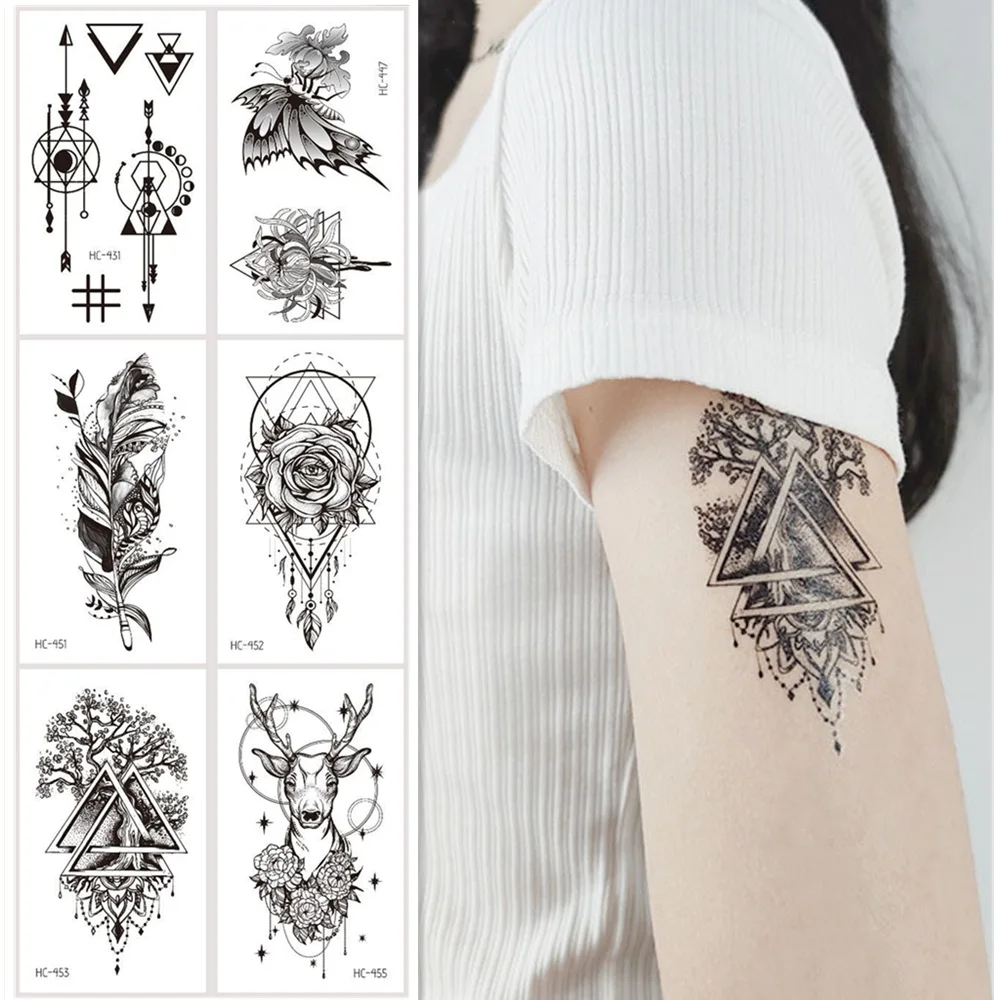 5Pcs/Set Black Pattern Temporary Tattoo Arm Stickers Waterproof Disposable Body Art Makeup Small Size tatouage temporaire