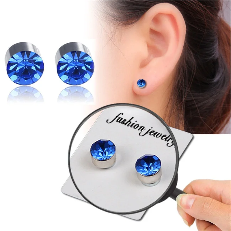 Classic Design Crystal Magnet Clip Earrings Stainless steel For Women Men Round Shaped No Ear Hole Jewelry Party Gifts 2 Pieces