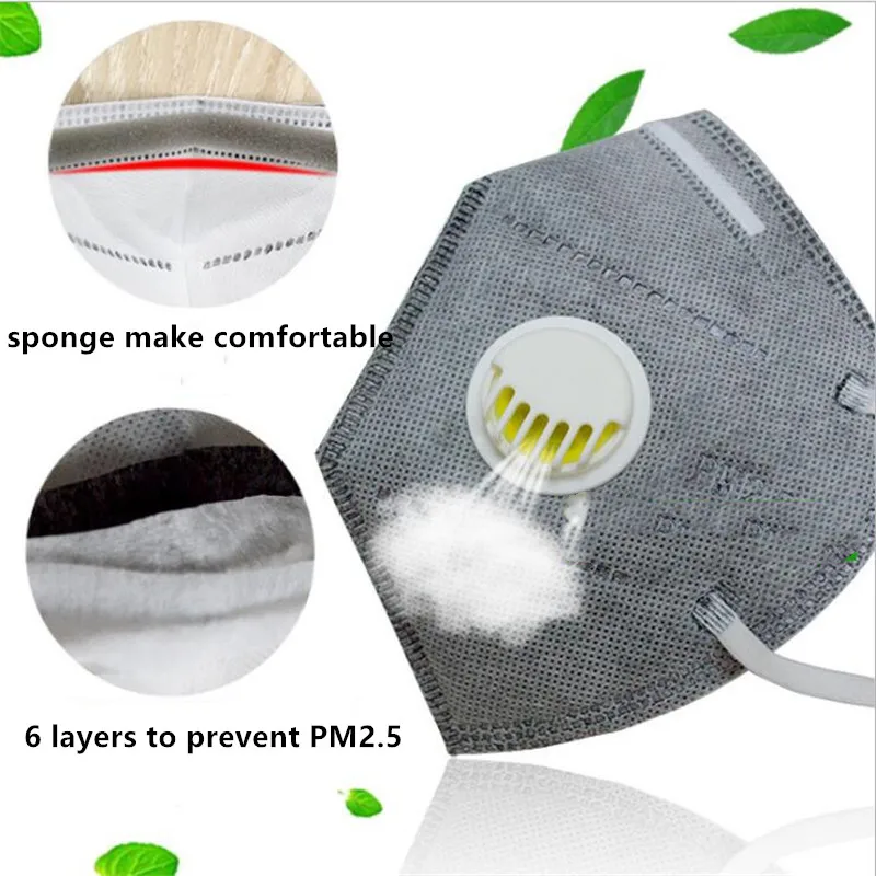 5Pcs Unisex Vertical Folding Nonwoven Valved Activated Carbon Anti Fog Dust Reusable Masks PM2.5 Respirator Mouth Mask Valve