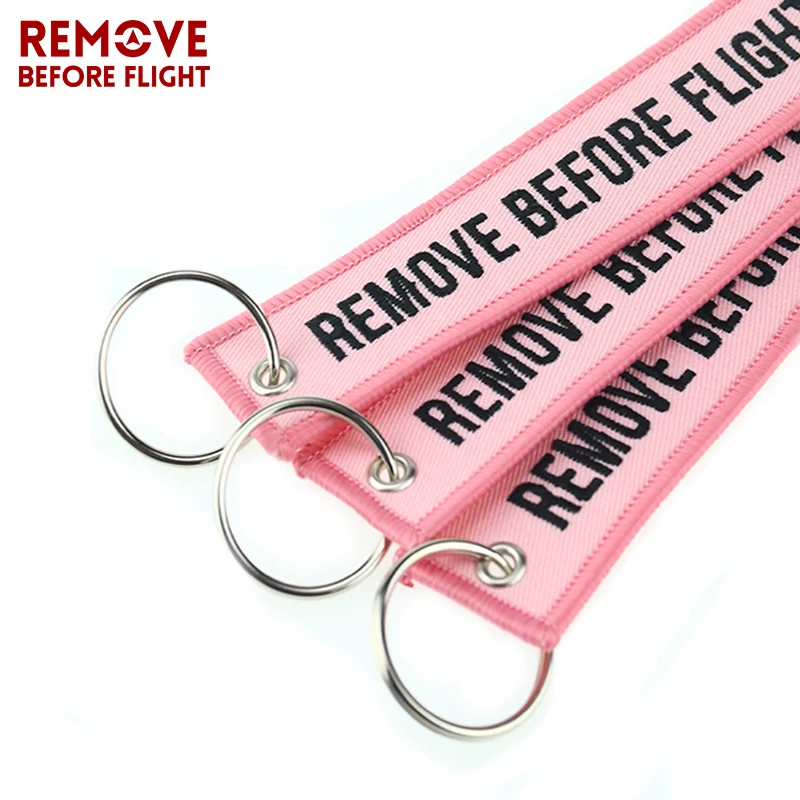 3PCS/LOT Fashion Jewelry Keychain for Cars Motorcycles Embroidery Key Chain Pink Key Fob REMOVE BEFORE FLIGHT Pink Keychain Tags