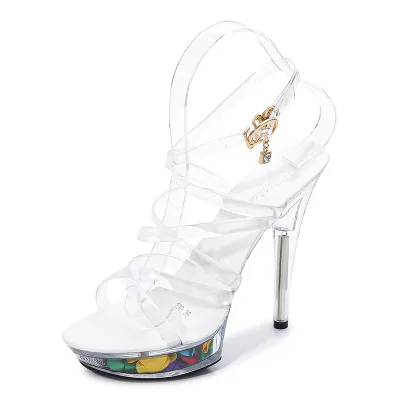 Sandals Woman Summer Ladies Sandals Transparent High Heels 13-15CM Platform  Open Toe Sandals Women Wedding Shoes Big Size 34-43