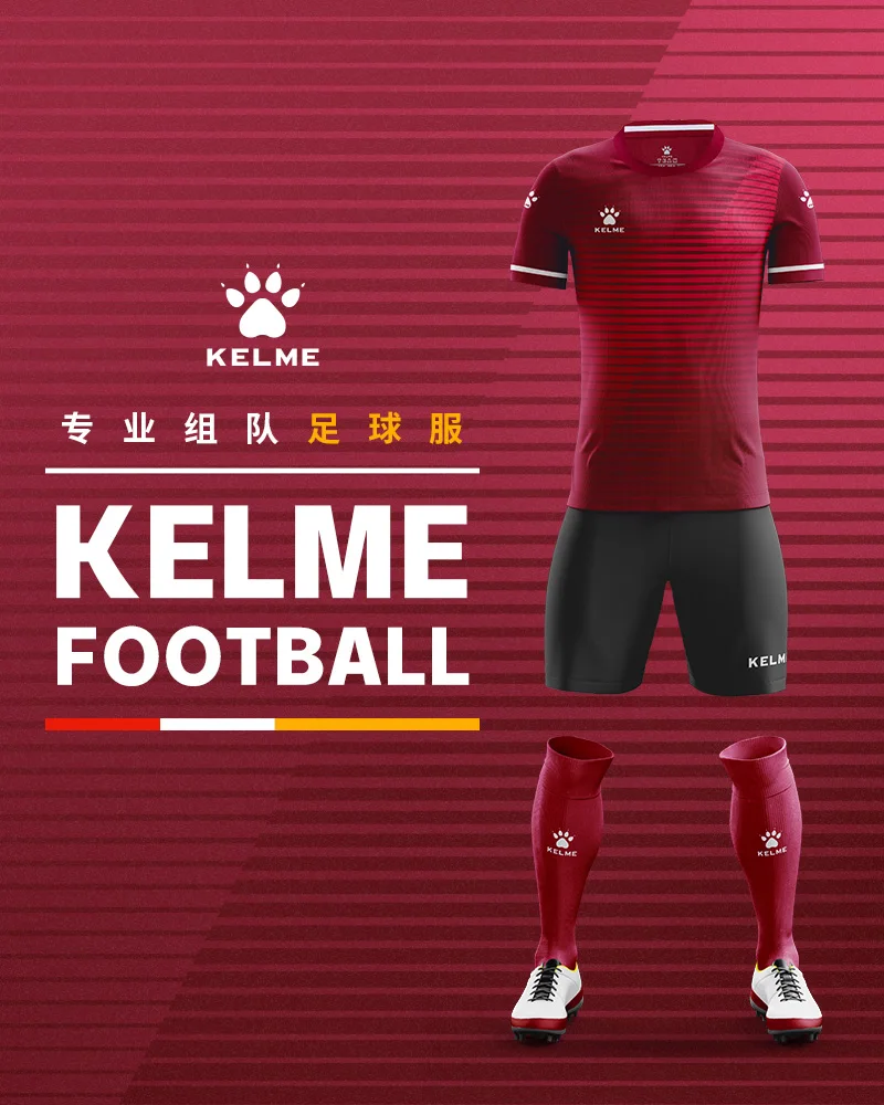 KELME Custom Men\'s Football Uniform Soccer Jerseys Men Tracksuit Sportswear Short Sleeves Jersey Shorts Soccer Suit 3801169