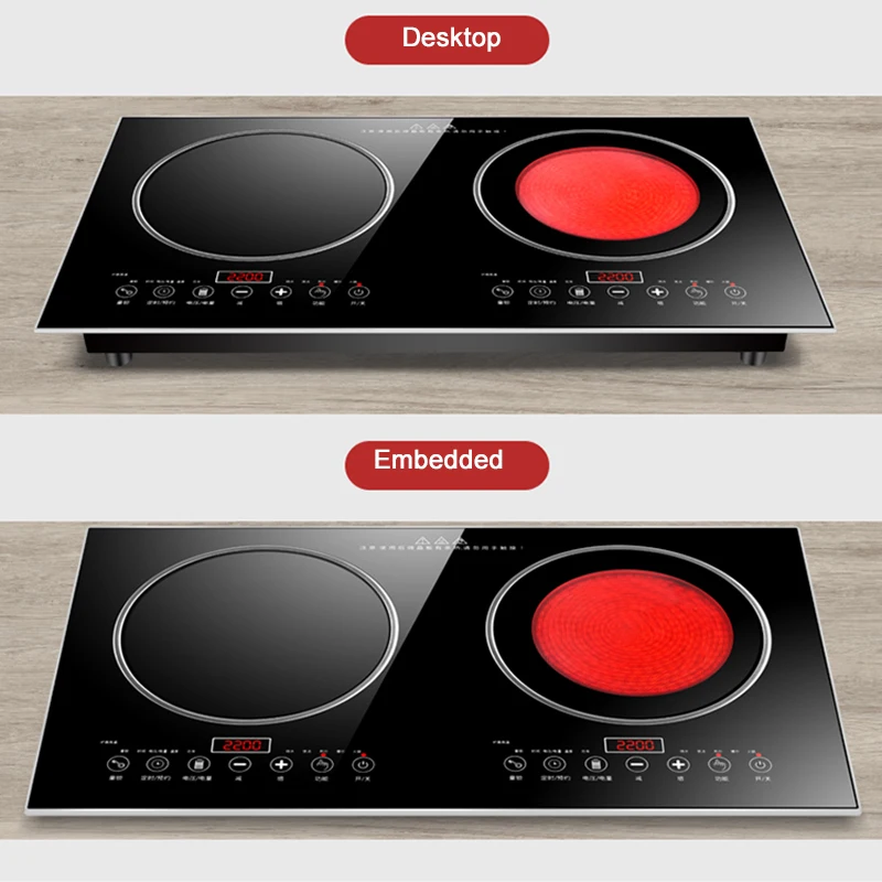 Household Embedded Electric Ceramic Induction Cooker Double Cooktop Dual-purpose Desktop Electric Hob 4400W Fry Soup Stewing