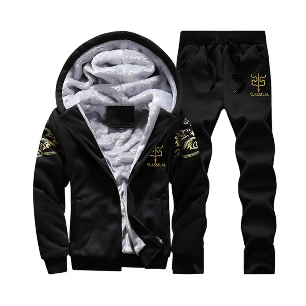 Tracksuit Men Coat Suit Warm Thick Elastic Waist Cardigan Sweatshirt Thick Trousers Outfits Set Sportswear Winter 2021