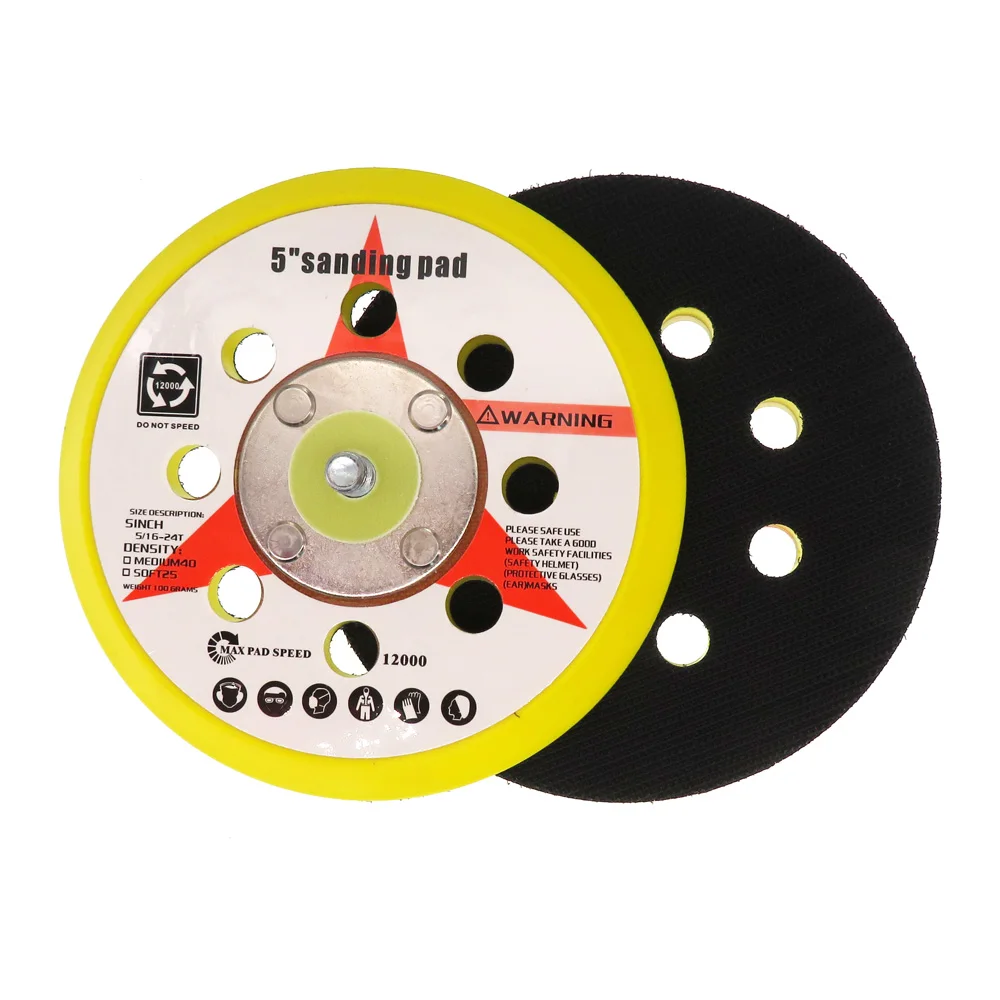 5 Polegada 5/6/8 Furos Backup Lixar Pad125mm Lixar Disco Backing Pad 5/16 "-24 Rosca Gancho e Loop Ferramentas Abrasivas
