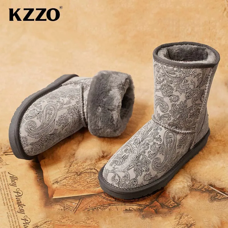 KZZO High Quality Australia Classic Genuine Leather Women Snow Boots Natural Wool Fur Lined Short Winter Warm Shoes Non-slip