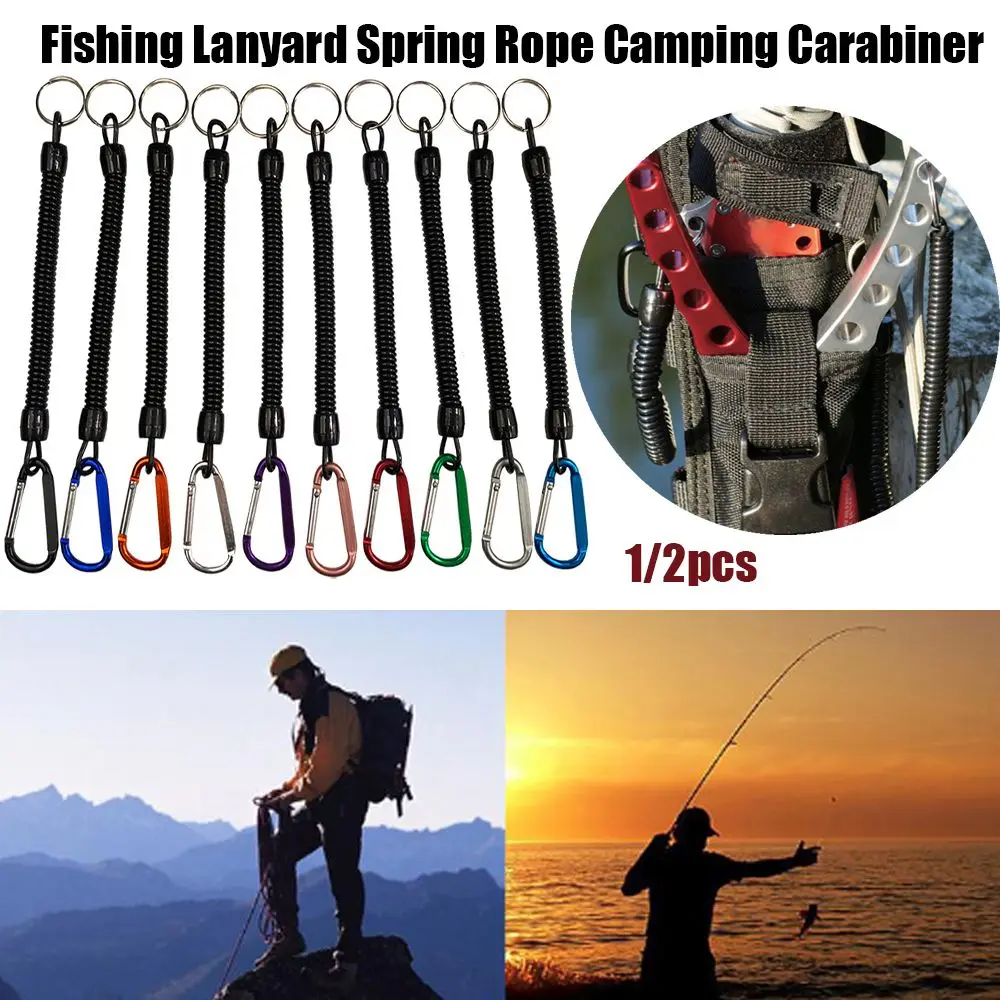 Plastic Retractable Tether Spring Elastic Rope Camping Carabiner Anti-lost Phone Keychain Portable Fishing Lanyards