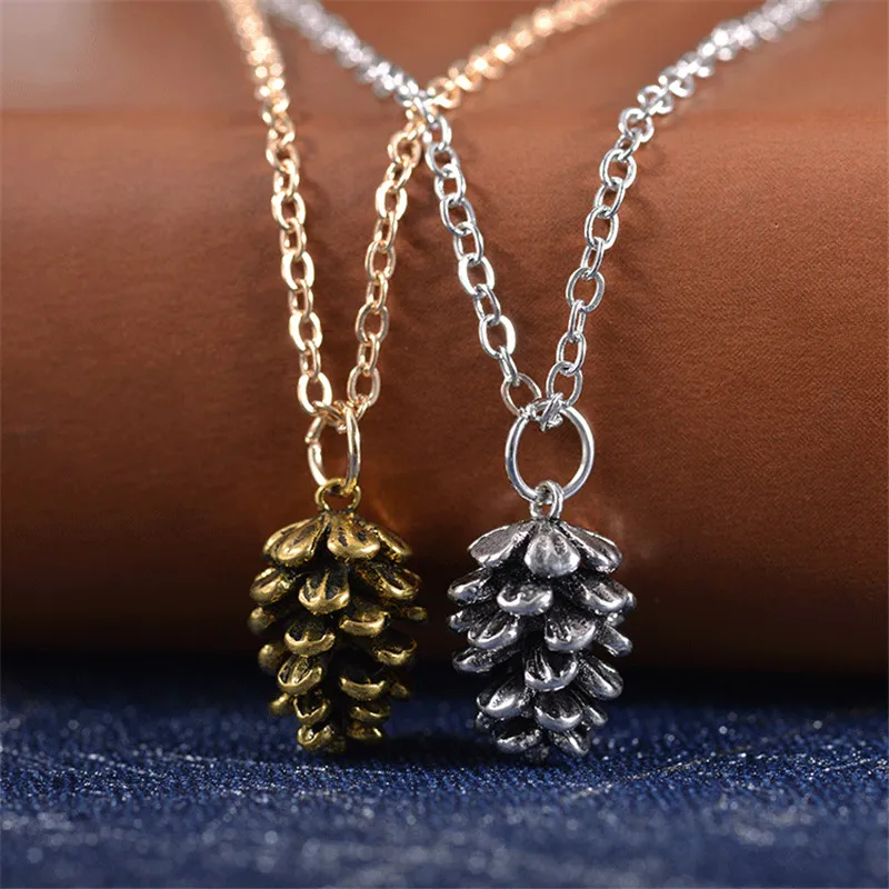 Fashion Vintage Chain Necklace For Women Girl Pine Nut Plant Specimen Pendant Metal Choker Acorn Pinecone Jewelry Accessories