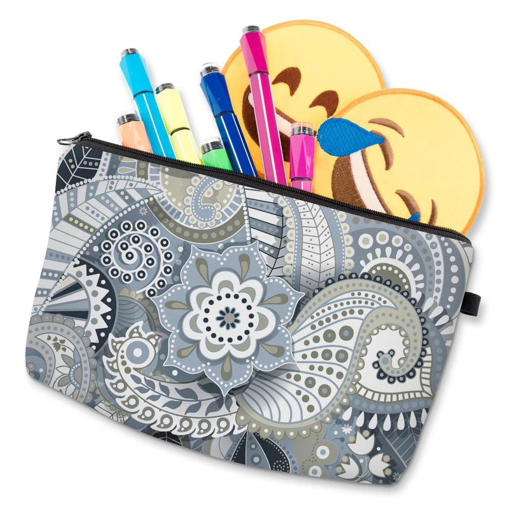 Deanfun Gray Mandala Flower Small Cosmetic Bag 3D Printed Waterproof Polyester Makeup For Women 51559