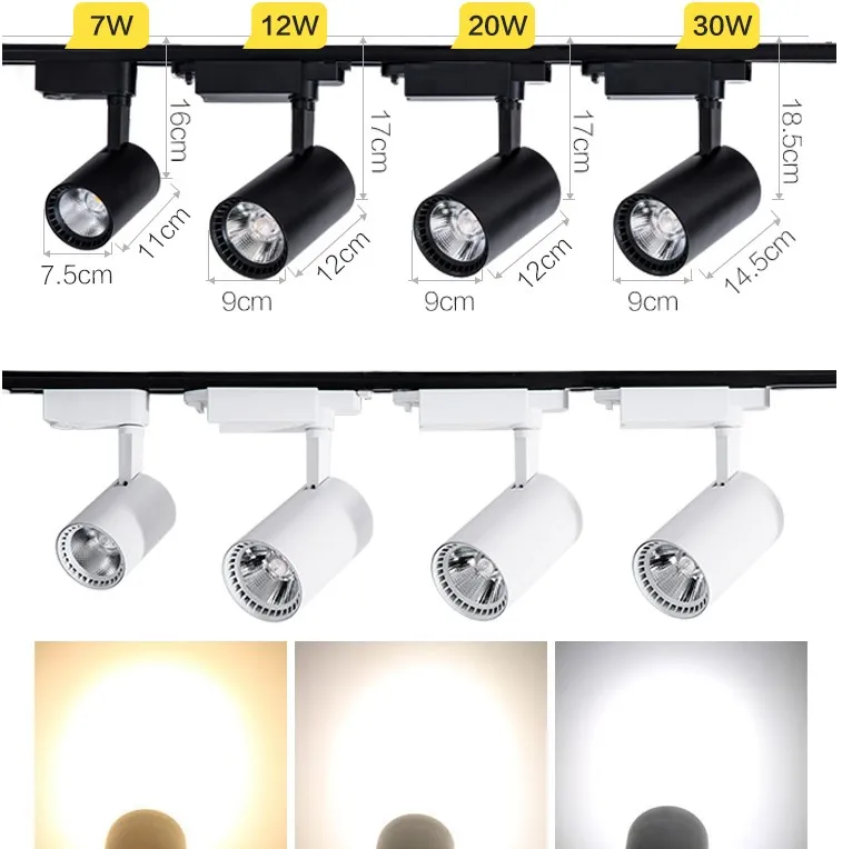 

Power COB Led Track Light Lamp 7W 12W 30W 20W Track Lamps Lights Lighting Fixtures Spotlights 220V for shop clothing Store Home