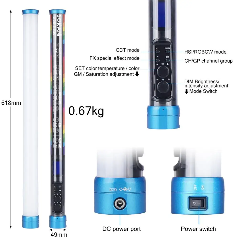 SOKANI X25 RGB Light Tube Portable Handheld Photography Lighting Stick Remote control built-in 3000mah battery