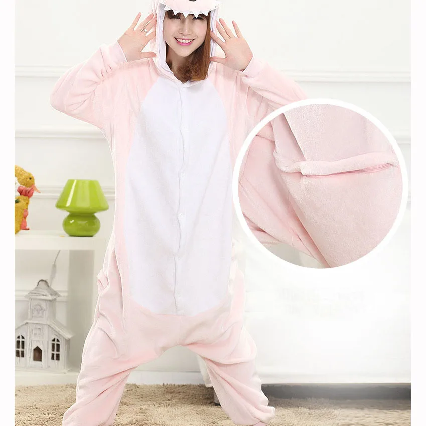 Flanelowy dinozaur Kigurumi piżama kobiety mężczyzna zima Homewear dziewczyna Onesie flanelowa ze zwierzęciem przebranie na karnawał kombinezon na przyjęcie dorosły ciepły