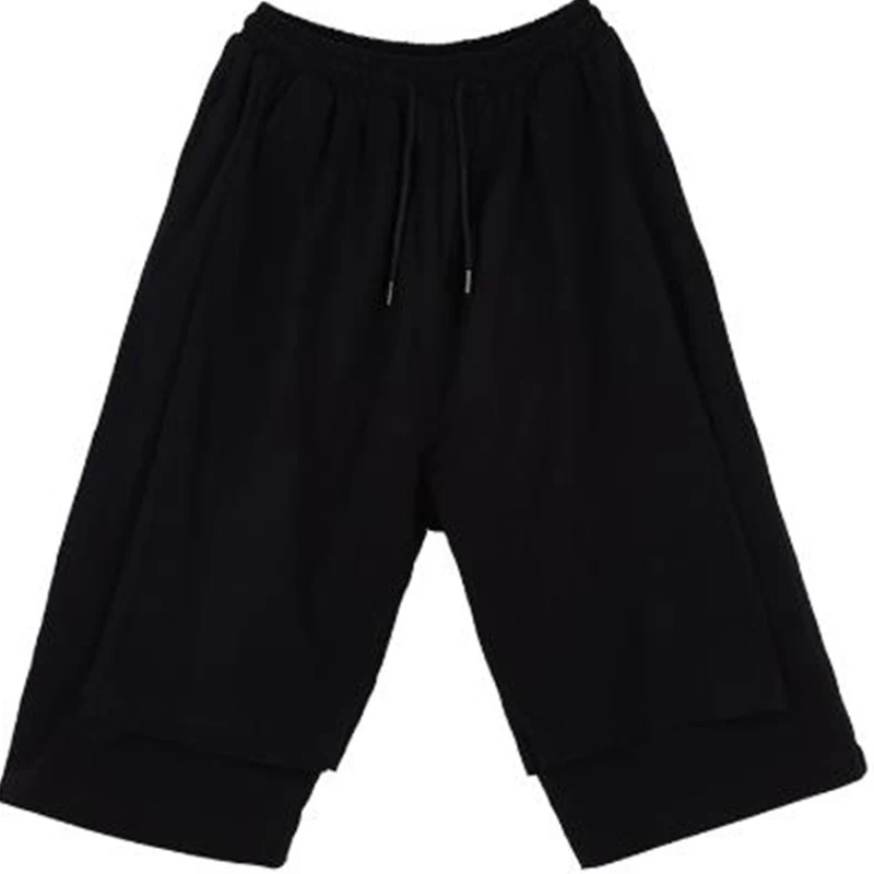 メンズパンツ夏リラックスカジュアルコットンリネンショーツ男性ダブルパッチワークショーツスカートスーツヒップホップ山本スタイル