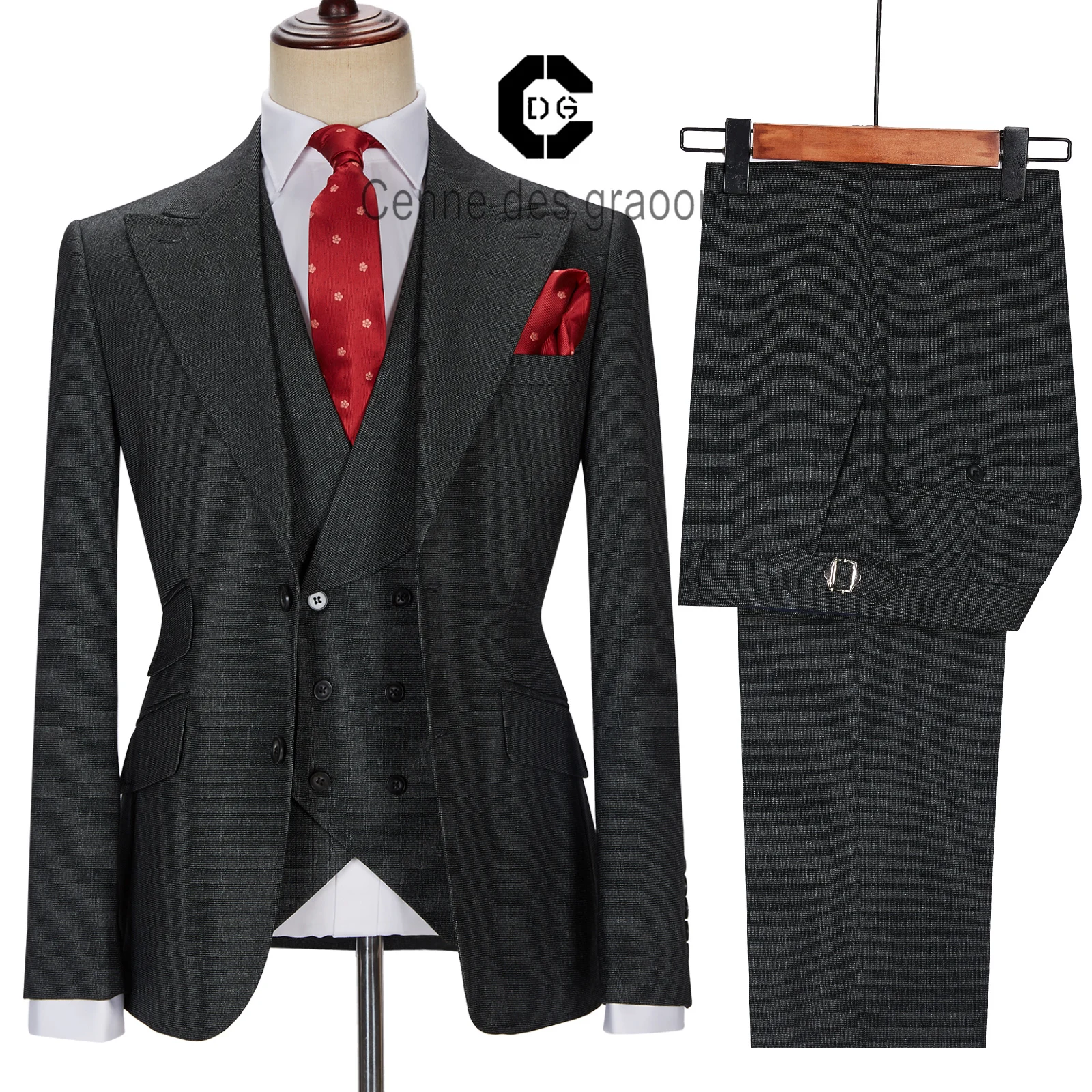 ( Jacket + Vest + Pants ) Cenne Des Graoom New Men Suits Tailor-Made Costume Homme Casual Business Formal Wedding Groom Grey