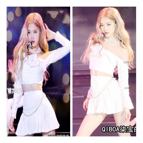 kpop Korean Singer Concert stage show summer White lace off-shouder Short shirt tops sexy loose mini skirt women two piece set