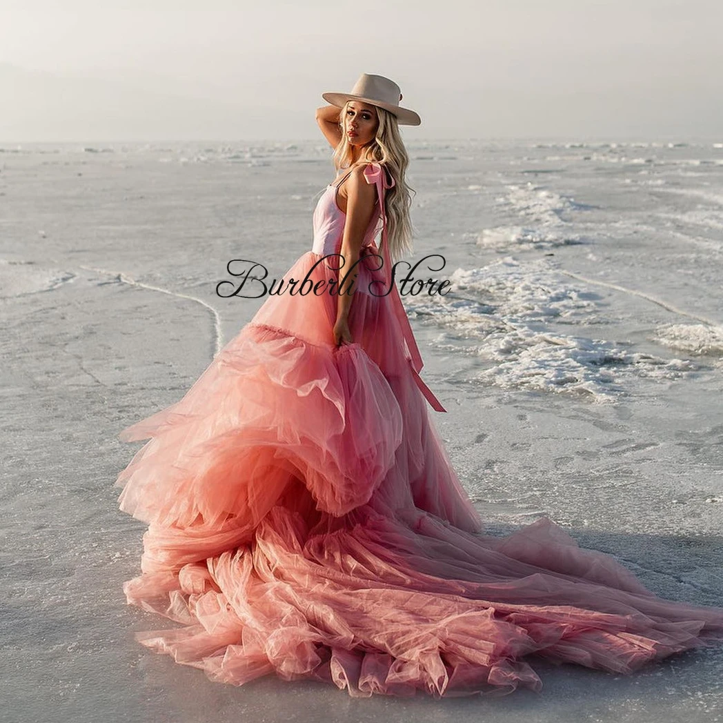 Beach See Thru Tulle Long A-line Robe Pretty Maternity Dresses Ruffles Tiered Tulle Women Dress To Photography Vestidos