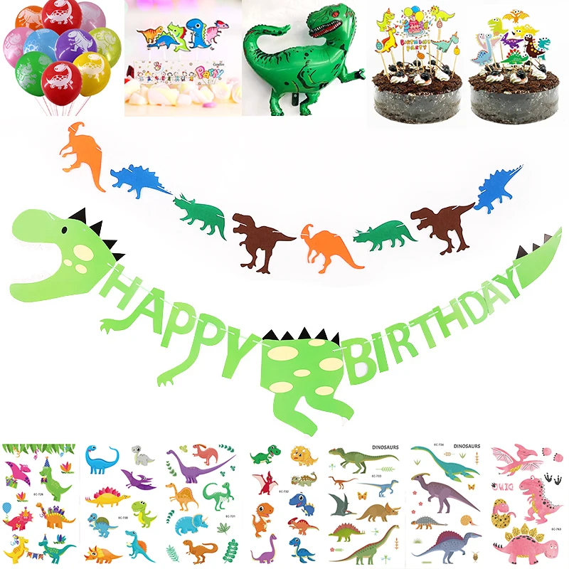 

Dinosaur Party Set Dinosaur Banner Garland Giant Balloons Cake Topper Tattoo Sticker Dino Themes Event Party Supplies for Boys