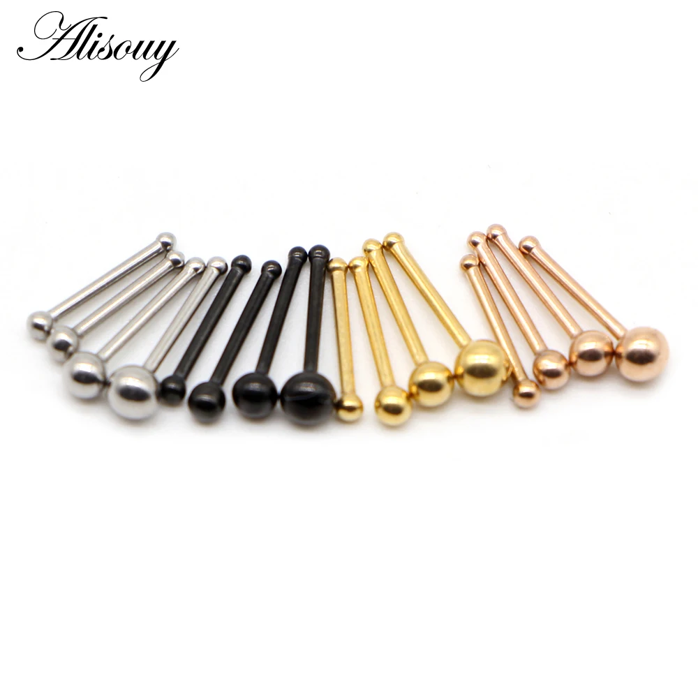 Alisouy 1PC 1.5/2/2.5/3mm 20G Nose Stud Steptum Nose Studs Hooks Stainless Steel Bar ball Pin Nose Rings Body Piercing Jewelry