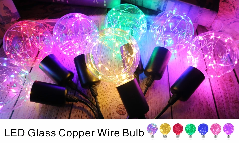 G95 Glas Glühbirne E27 110V 220V LED Edison String Bunte RGB Beleuchtung Kupfer Draht Bulb Home Decor urlaub Nacht Licht Lampe – Detail 1