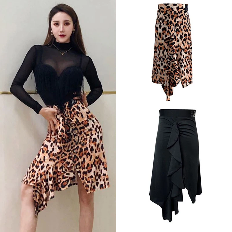 2025 Sexy Leopard Latin Dance Skirt Female Adult Latin ChaCha Rumba Samba Performance Dance Skirt Competition Dresses DQS5437