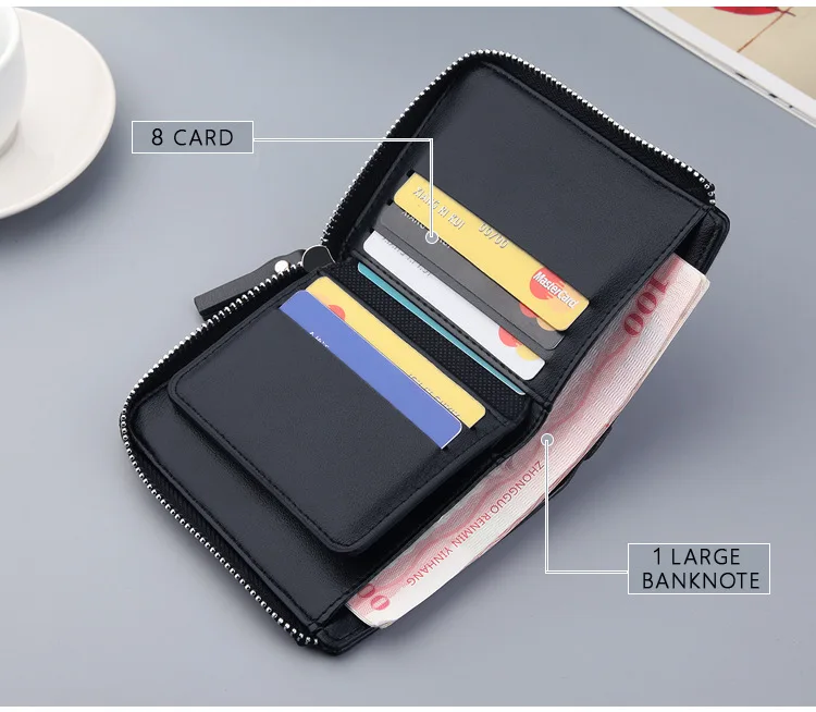 Men's Short PU Leather Wallet with Zipper Coin Pocket description 4