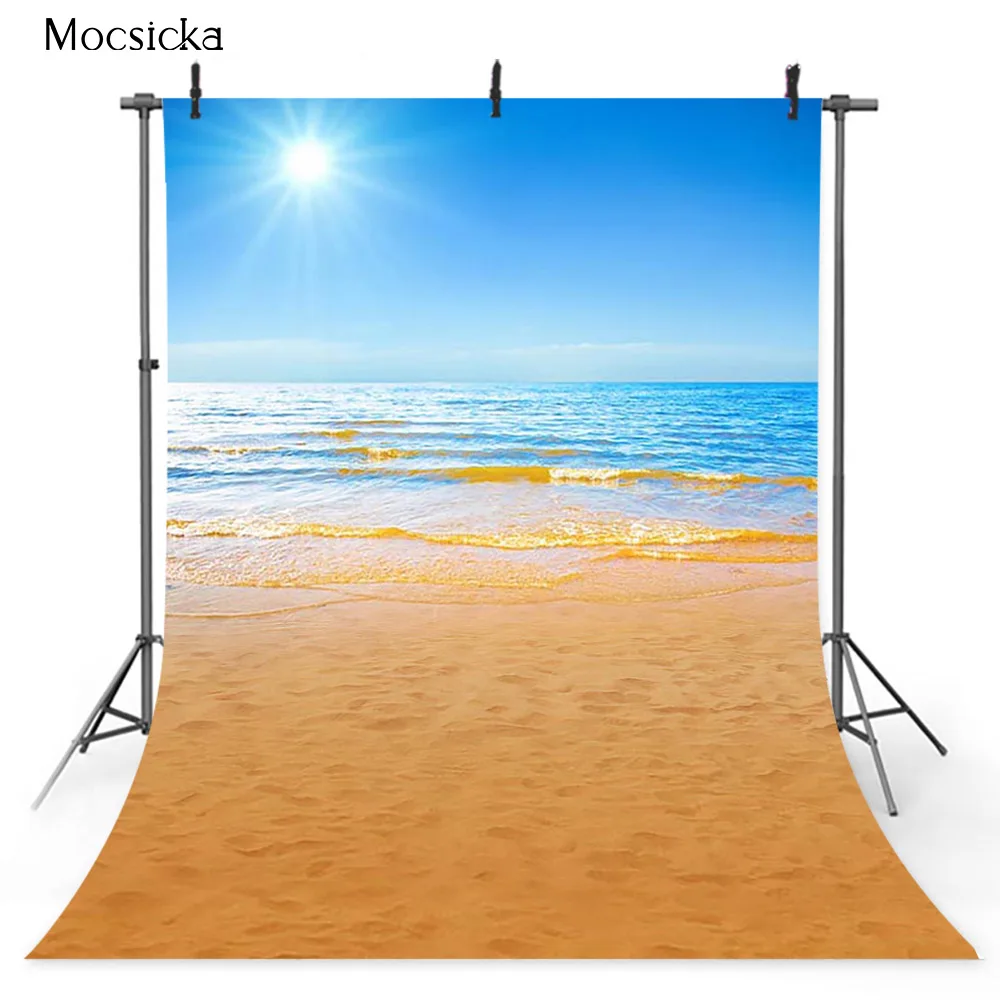 Mocsicka Summer Backdrop Sea Beach Sand Cloudy Blue Sky Newborn Kids Portrait Photo Background Photography Shooting Props Studio