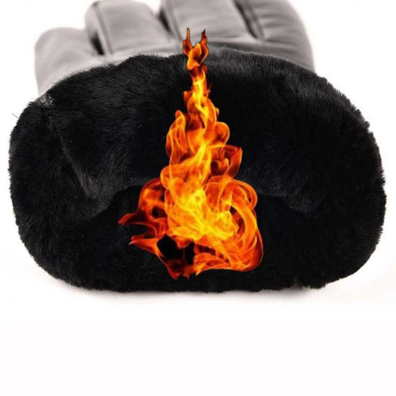 New Men\'s Genuine Leather Winter Fur Gloves Super Warm Men Motorcycle Gloves Waterproof Windproof Male Thick Sheep Fur Glove